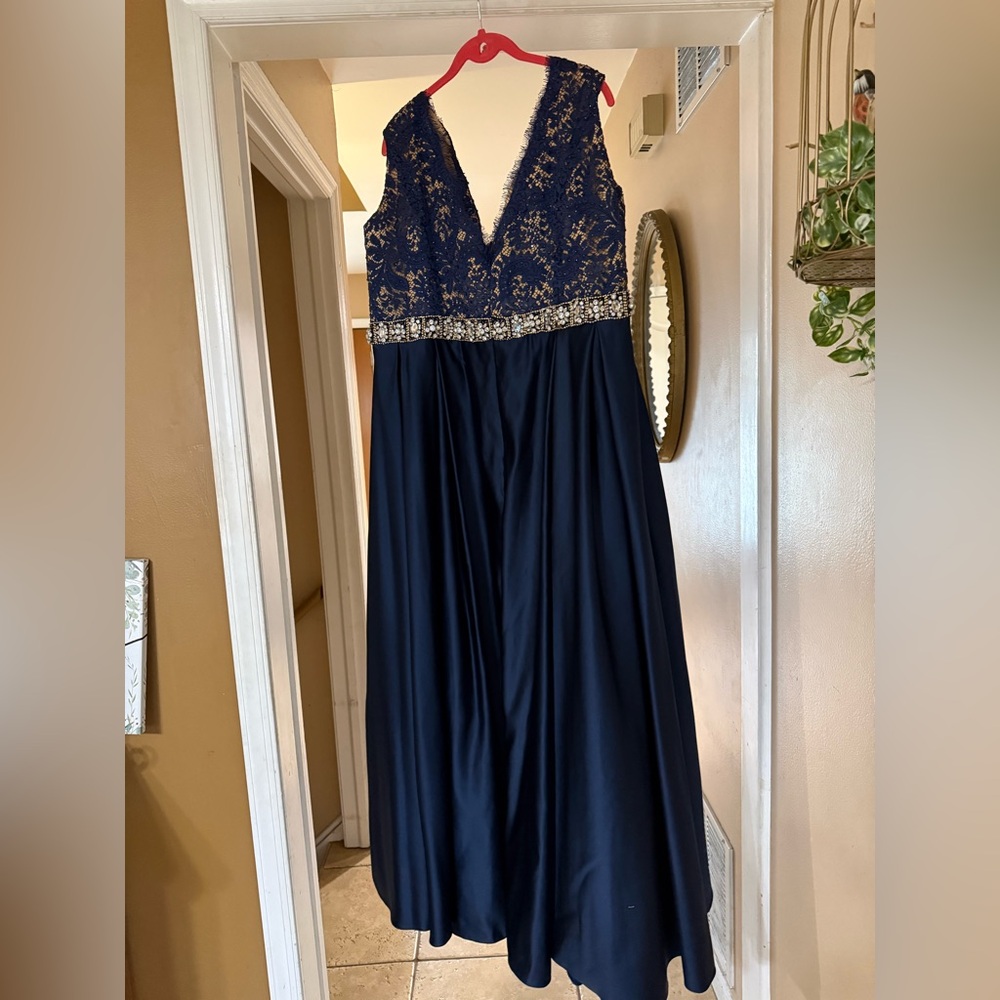 Jovani Navy Blue Lace gown